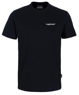 kugelmann T-Shirt, Leger geschnittenes klassisches T-Shirt aus feinem, mittelschwerem Single Jersey aus ringgesponnener und gekämmter Baumwolle. Das Halsbündchen ist mit LYCRA® verstärkt, Nackenband, Doppelnaht an Arm und Bund. Gestickter kugelmann Schriftzug auf der Brust.